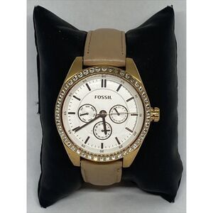 Fossil Carissa BQ1767 Women's Beige Leather Band Analog Dial Quartz Watch LJ466